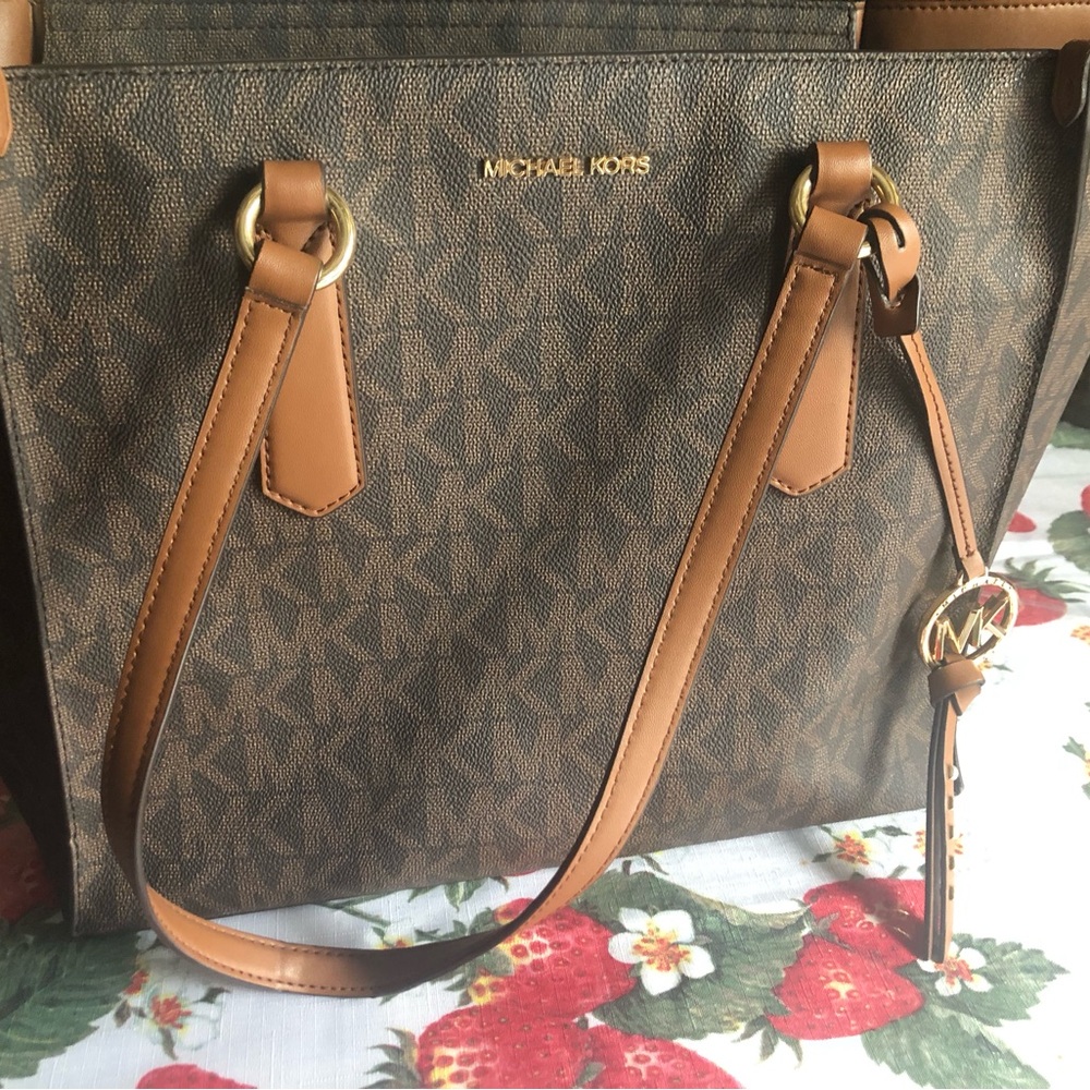 Michael Kors Brown luggage large top zip tote